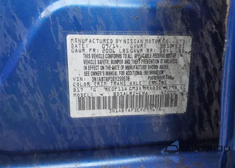 2014 Nissan Sentra Sr z USA, uszkodzony, nr VIN 3N1AB7AP3EY299678